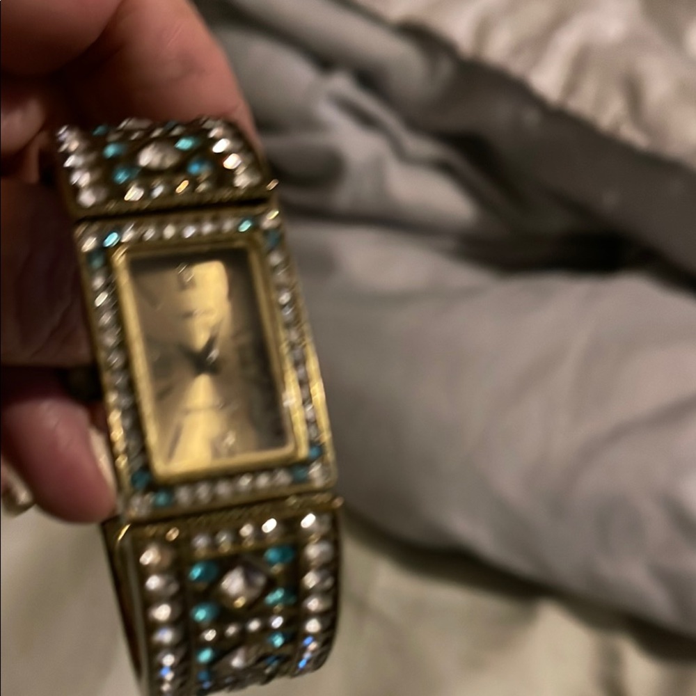 Gold and Turquoise Watch with Crystal Accents
